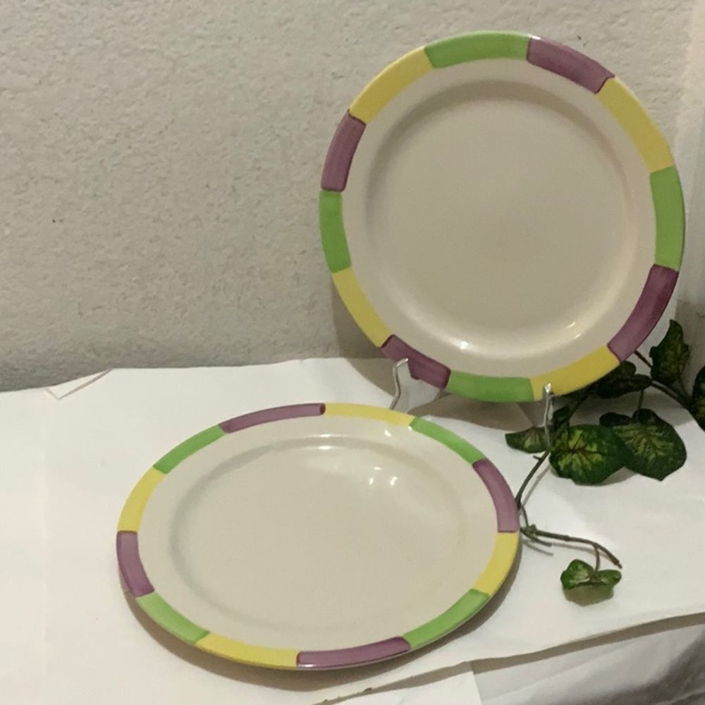 Set of 2 HOMER LAUGHLIN CHINA LEAD FREE 12 3/8” PLATTER GREEN PURPLE B5